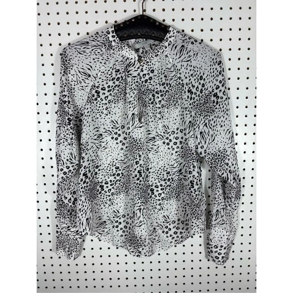 Joie Shauna Animal Print Long Sleeve Blouse in Porcelain Size XS